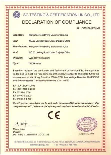 China Hangzhou Tech Drying Equipment Co., Ltd. Certificaciones